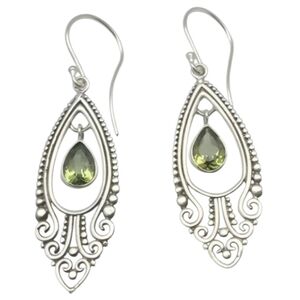 Silvertone Green Teardrop Earrings